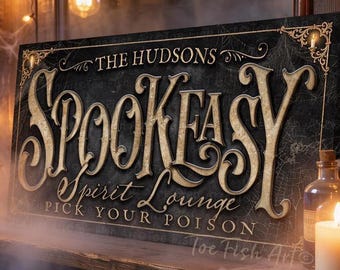 Spookeasy Halloween Sign – Personalized family Name Wall Decor, Vintage Spooky Bar Porch Wall Art, Canvas Or Outdoor Metal Print