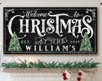 Christmas Decor Sign Personalized Custom Family Name Sign Modern Farmhouse Wall Decor Welcome Home Holiday Wall Art Canvas Print Decorations