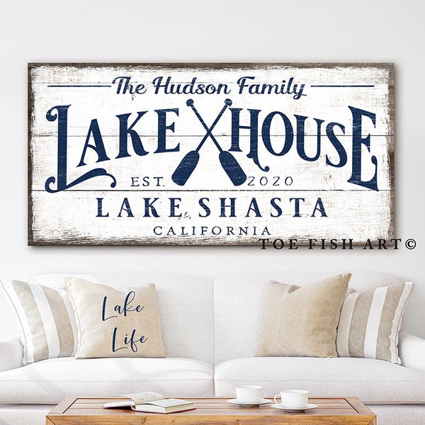 Custom Lake House Sign Modern Farmhouse Wall Decor Family Name Sign Large Rustic Art Summer Cottage Cabin Lake Personalized Lake Life Sign