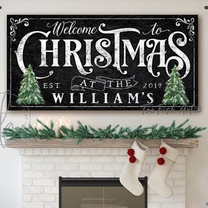 Christmas Decor Sign Personalized Custom Family Name Sign Modern Farmhouse Wall Decor Welcome Home Holiday Wall Art Canvas Print Decorations