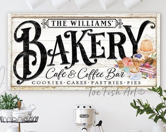 Custom Bakery Sign Coffee Bar Signs Modern Farmhouse Wall Decor Kitchen Art Personalized Name Rustic Family Vintage Primitive Canvas Print