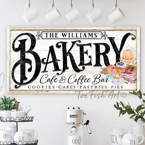 Custom Bakery Sign Coffee Bar Signs Modern Farmhouse Wall Decor Kitchen Art Personalized Name Rustic Family Vintage Primitive Canvas Print
