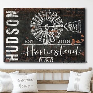 Modern Farmhouse Decor Custom Family Name Sign Rustic Wall Decor Established Sign Personalized Rustic Vintage Wall Art Large Canvas Print