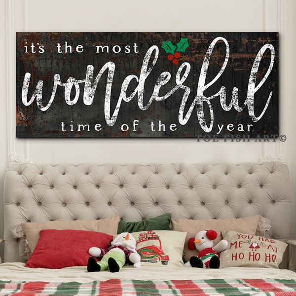 It's the most Wonderful Time of the Year Sign Holiday Fun Modern Farmhouse Christmas Wall Decor Rustic Vintage Canvas Print Canvas Print Art