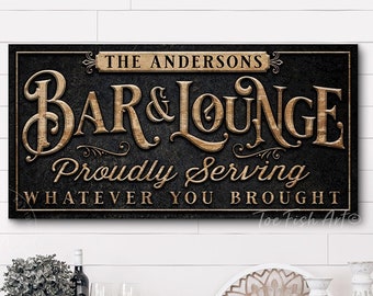 Personalized Bar & Lounge Sign Vintage Basement Man Cave Backyard Patio Grill Family Name Custom Modern Farmhouse Wall Decor Canvas Print