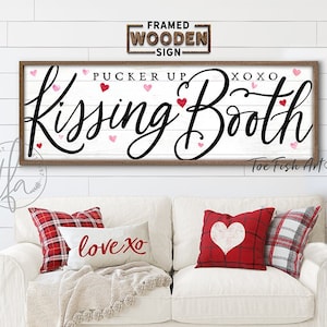 Valentine's Day Sign Kissing Booth XO Pucker Up Framed Shiplap Sign Custom Family Art Modern Farmhouse Wall Welcome Home Wooden WOOD SIGN image 1