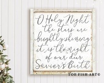 O Holy Night Sign Christmas Decor Rustic Holiday Art Christmas Sign Large Canvas Print Modern Farmhouse Wall Decor Christmas Decoration Art