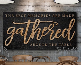 The Best Memories are Made Gathered Around the Table Sign Modern Farmhouse Wall Decor Dining Room Wall Art Kitchen Decor Large Canvas Print