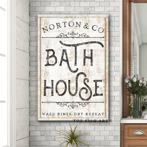 PERSONALIZED Custom Bath House Sign Bathroom Art Family Name and Co Sign Modern Farmhouse Wall Decor Rustic Art Best Wall Decor Canvas Print