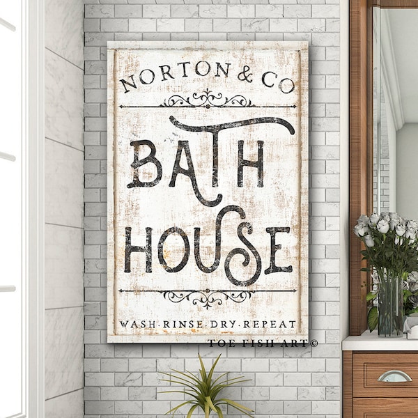 PERSONALIZED Custom Bath House Sign Bathroom Art Family Name and Co Sign Modern Farmhouse Wall Decor Rustic Art Best Wall Decor Canvas Print