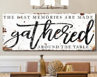 The Best Memories are Made Gathered Around the Table Modern Farmhouse Wall Decor Dining Room Wall Sign Kitchen Decor Large Canvas Print Art