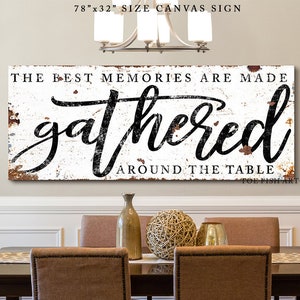 The Best Memories are Made Gathered Around the Table Modern Farmhouse Wall Decor Dining Room Wall Sign Kitchen Decor Large Canvas Print Art