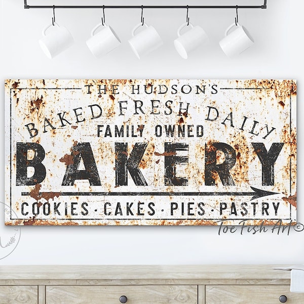 Bakery Sign Modern Farmhouse Wall Decor Kitchen Sign Personalized Last Name Established  Rustic Family Baking Company Canvas Print Vintage