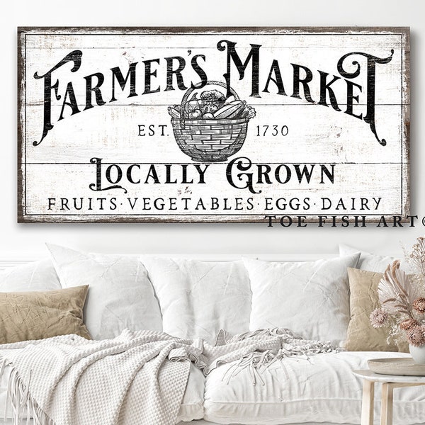 Farmer's Market Sign Modern Farmhouse Decor Quote Fixer Upper Family Sign Rustic Canvas Print Distressed Wall Art Vintage Market Produce