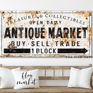 Modern Farmhouse Decor Antique Market Sign Rustic Wall Art Family Homestead Flea Market Buy Sell Trade Signs Vintage Canvas Print Wall Art