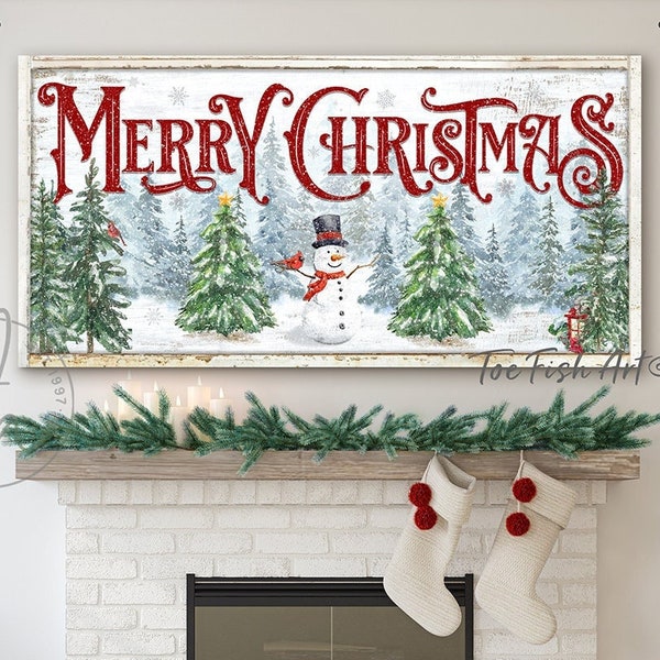 Merry Christmas Sign Christmas Decor Sign Custom Family Sign Modern Farmhouse Wall Decor Welcome Home Holiday Art  Decorations Canvas Print