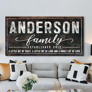 Family A Little Bit Of Crazy Sign Family Last Name Established Sign Modern Farmhouse Home Decor Personalized Signs Rustic Canvas Print Art