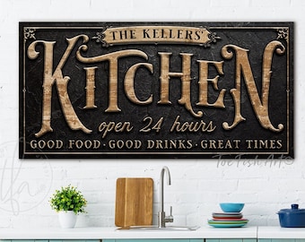 Custom Kitchen Sign Personalized Coffee Bar Signs Vintage Dining Room Wall Art Modern Farmhouse Decor Rustic Mom's Kitchen Art Canvas Print