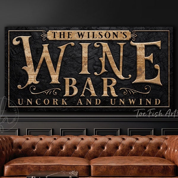 Wine Bar Sign Lounge Sign Wine Tasting room Art Personalized Last Name Family Sign Custom Rustic Modern Farmhouse Canvas Print for the Home