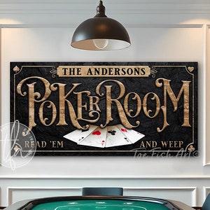 Poker Room Sign Lounge Bar Art Custom Personalized Family Name Modern Farmhouse Wall Decor Bourbon Billiards Personal Unique CANVAS Print