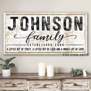 Family A Little Bit Of Crazy Sign Family Last Name Date Sign Modern Farmhouse Home Decor Custom Personalized Rustic Canvas Print Wall Art