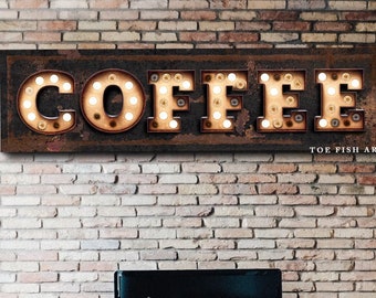 Coffee Sign Coffee Bar Sign Coffee Marquee Print Kitchen Decor Coffee Shop Gift for  mom Rustic Farmhouse Canvas Art Distressed Canvas Print