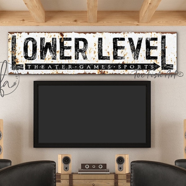 Lower Level Industrial Decor Wall Art Vintage Retro Rustic Lounge Sign Toefish Art Basement Split Level Wall Decor Faux Metal Canvas Print