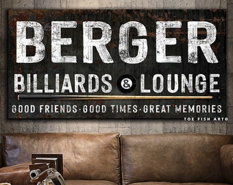 Modern Farmhouse Wall Decor Last Name Established Sign Billiards and Lounge Sign Large Rustic Wall Art Industrial Vintage Signs Pool Table