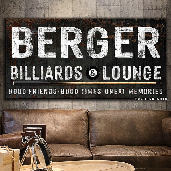 Modern Farmhouse Wall Decor Last Name Established Sign Billiards and Lounge Sign Large Rustic Wall Art Industrial Vintage Signs Pool Table