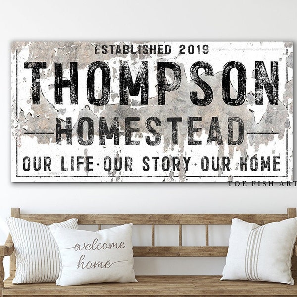 Modern Farmhouse Wall Decor Last Name Established Date Family Sign Friends and Family Gather Canvas Print Large Living Room Wall Art Custom