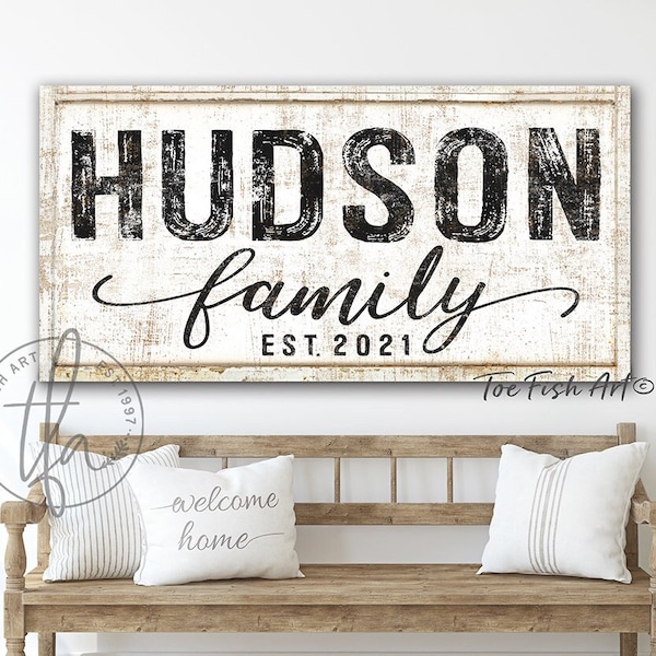 Family Name Sign Modern Farmhouse Last Name Established Signs Home Decor Personalized Last Name Sign Vintage Name Sign Rustic Canvas Print