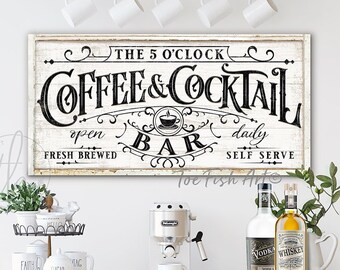 Coffee & Cocktail Bar Sign Bar Cart Personalized Name Sign Custom Vintage Modern Farmhouse Wall Art for the Home Whiskey Lover Canvas Print