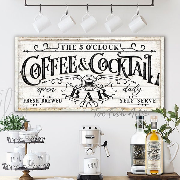 Coffee & Cocktail Bar Sign Bar Cart Personalized Name Sign Custom Vintage Modern Farmhouse Wall Art for the Home Whiskey Lover Canvas Print