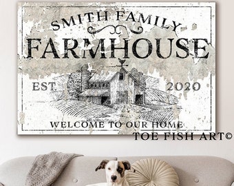 Custom Family Name Sign Modern Farmhouse Wall Decor Established Personalized Guest Bedroom Wall Art Vintage Homestead Fixer Upper Farm Art