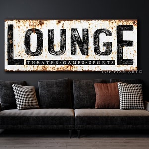 Modern Farmhouse Wall Decor Family Lounge Sign Large Rustic Wall Art Industrial Vintage Signs Canvas Print Game Movie Room Home Theater Sign Theater, Games..Pic1