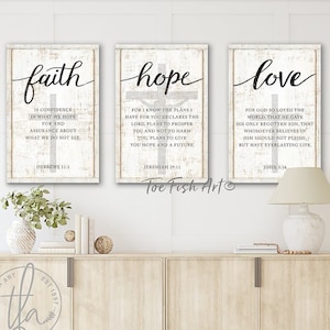 Bible Verse Faith Hope Love Signs Wall Art Set of 3 Christian Wall Decor Modern Farmhouse Rustic Vintage Religious Scripture Canvas Print