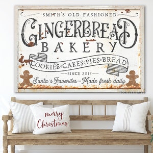 Gingerbread Sign Rustic Farmhouse Kitchen Decor Custom Family Name Sign Christmas Bakery Holiday Personalized Wall Art Modern Farmhouse Sign