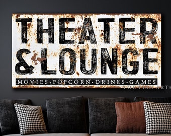 Modern Farmhouse Wall Decor Family Lounge Sign Large Rustic Wall Art Industrial Vintage Signs Canvas Print Game Movie Room Home Theater Sign