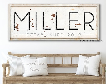 Family Name Sign Modern Farmhouse Last Name Established Signs Gift for Her Personalized Last Name Sign Vintage Name Sign Rustic Canvas Print