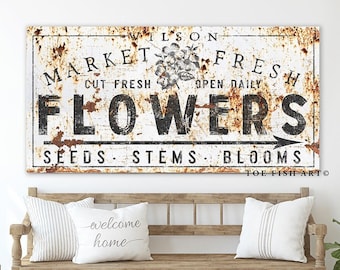 Custom Family Name Sign Modern Farmhouse Decor Fresh Flowers Flower Market Large Rustic Wall Art Last Name Established sign Family Homestead