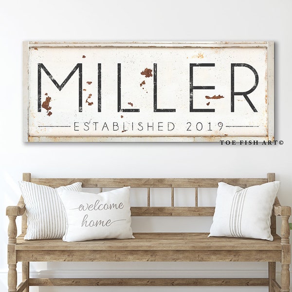 Family Name Sign Modern Farmhouse Last Name Established Signs Gift for Her Personalized Last Name Sign Vintage Name Sign Rustic Canvas Print