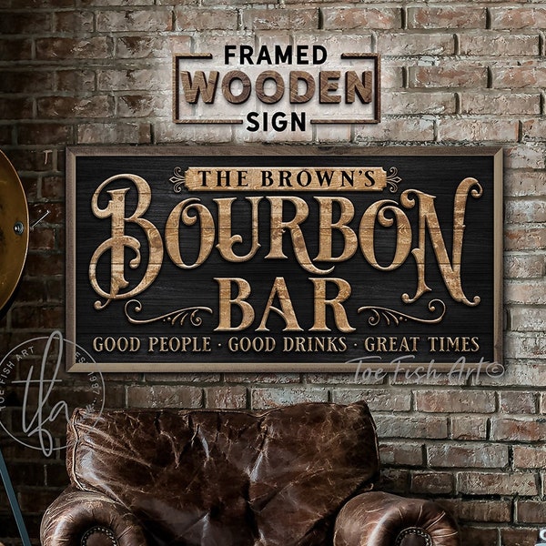 WOOD SIGN! Bourbon Bar and Lounge Sign Man Cave Framed Personalized Name Family Custom Rustic Modern Farmhouse Wall Art for the Home Print