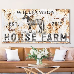 Modern Farmhouse Wall Decor Horse sign Custom Last Name Established Family Sign Rustic Equestrian Art Large Canvas Print Signs Western Sign