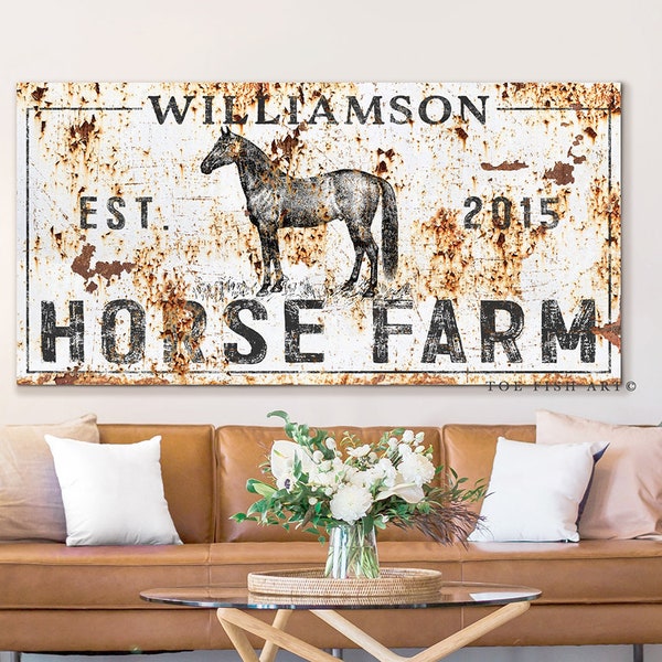 Modern Farmhouse Wall Decor Horse sign Custom Last Name Established Family Sign Rustic Equestrian Art Large Canvas Print Signs Western Sign