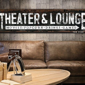 Modern Farmhouse Wall Decor Family Theater Sign Large Rustic Wall Art Industrial Vintage Signs Canvas Print Game Movie Room Home Theater