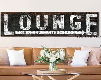 Modern Farmhouse Wall Decor Family Lounge Sign Large Rustic Wall Art Industrial Vintage Signs Canvas Print Game Movie Room Home Theater Sign