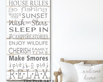 Custom Lake House Rules Sign Personalized lake house signs Lake House Decor Rustic Farmhouse Decor Wood Style Sign Canvas Print Customized