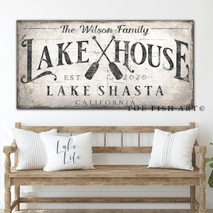 Custom Lake House Sign Modern Farmhouse Wall Decor Family Name Sign Large Rustic Art Summer Cottage Cabin Lake Personalized Lake Life Sign