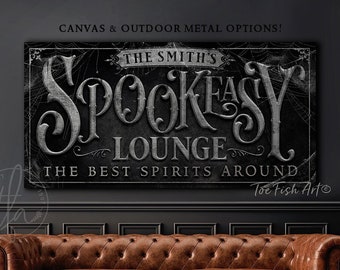 Halloween Sign Spookeasy Lounge – Personalized Home Wall Decor, Creepy Rustic Fall Spooky Vintage Decoration, Canvas or Outdoor Metal Print