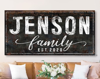 Family Name Sign Modern Farmhouse Last Name Established Signs Home Decor Personalized Last Name Sign Vintage Name Sign Rustic Canvas Print